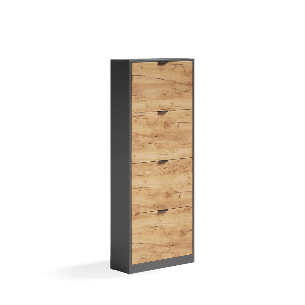 SCHUHKIPPER Gizmo, Goldkraft Eiche/Anthrazit, 59 x 146.6 cm mit 4 Fächern - Honigeiche/Anthrazit, Holzwerkstoff (59/146.6/22cm) - Vicco