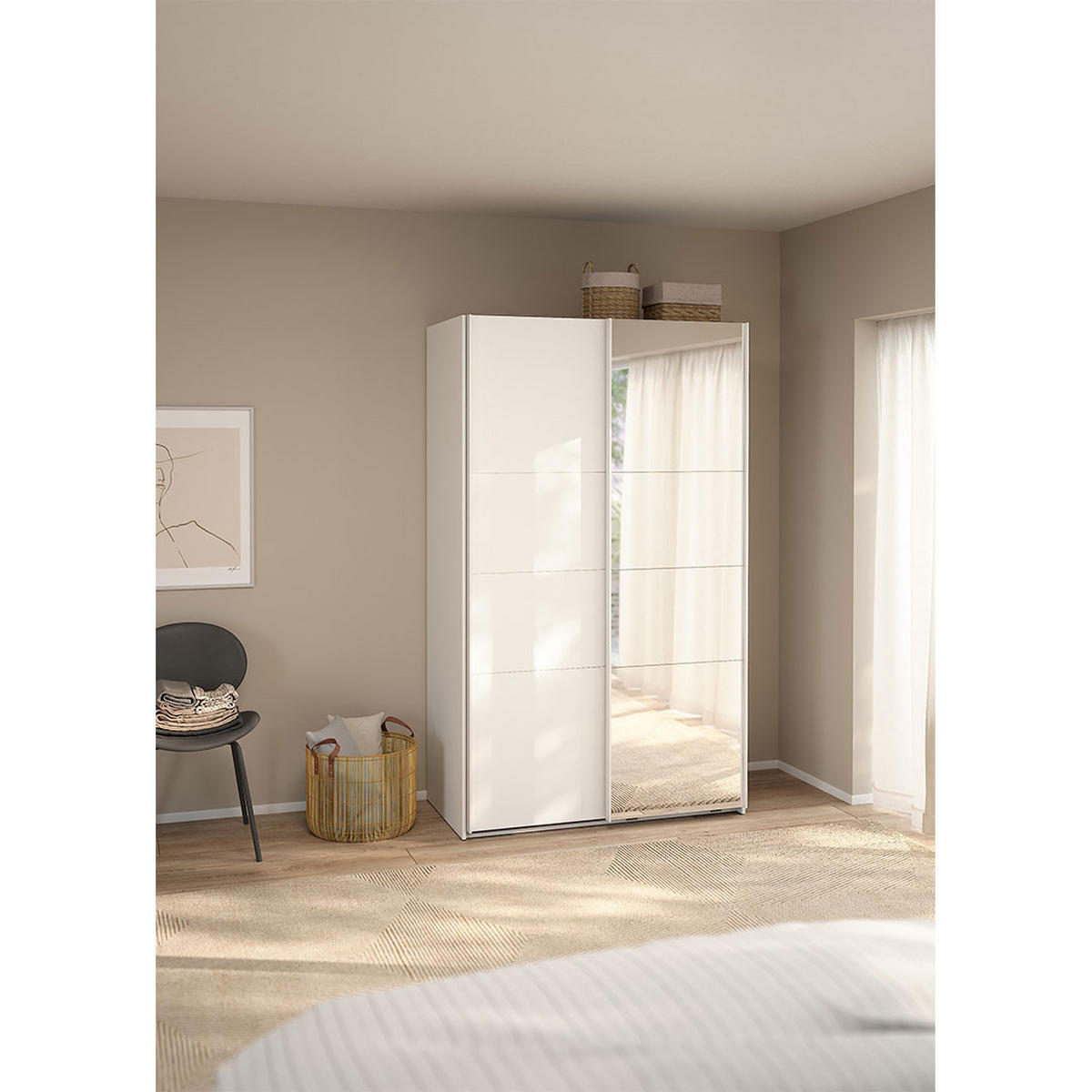 SCHIEBETÜRENSCHRANK, Catania, Weiß, Holzwerkstoff, 119 x 67 x 201 cm - Weiß, Holzwerkstoff (119/201/67cm) - ebuy24