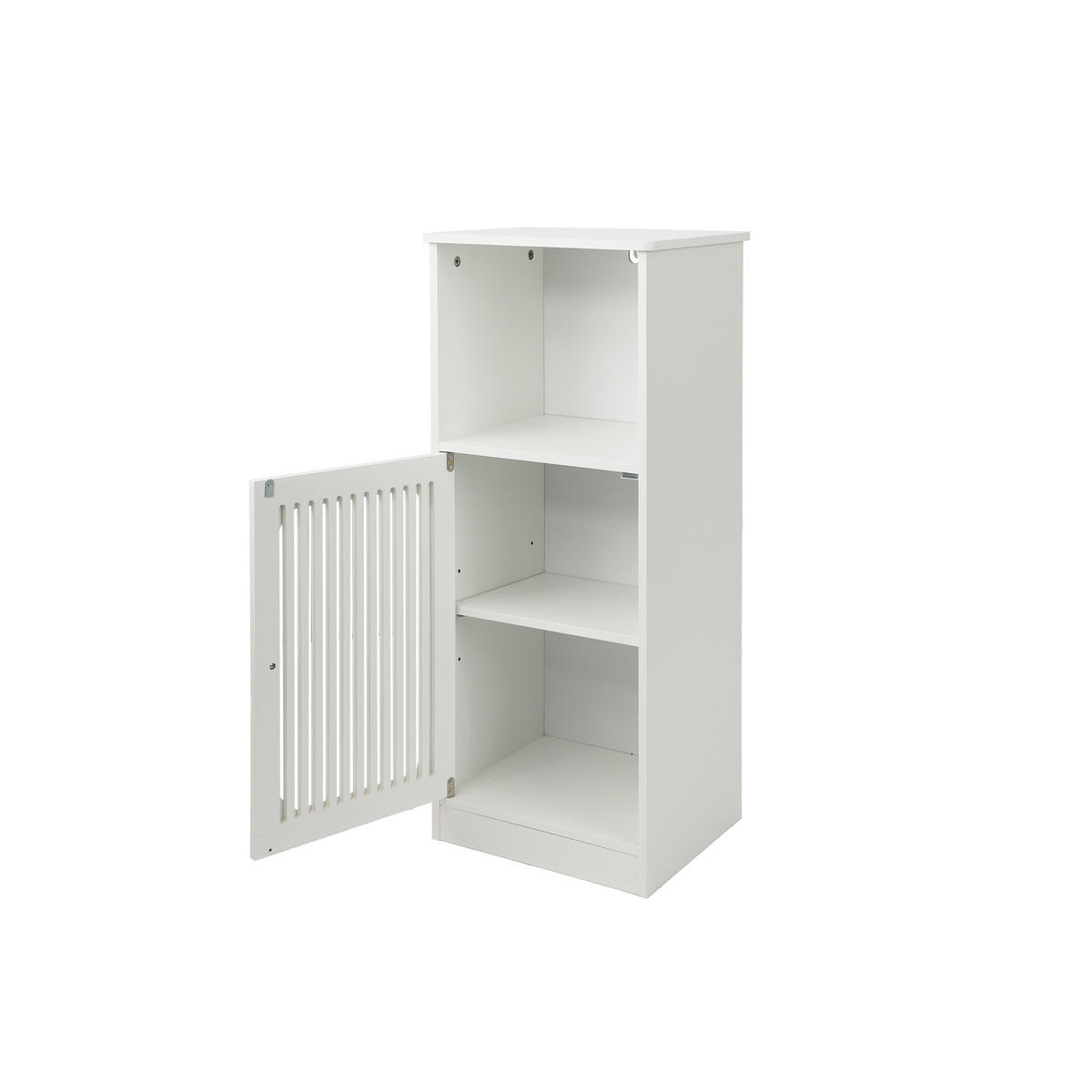 BADEZIMMERSCHRANK Weiß Freistehend mit Lamellentür & Verstellbaren Einlegeböden - Weiß, Holzwerkstoff (36/86/30cm) - Urban Meuble
