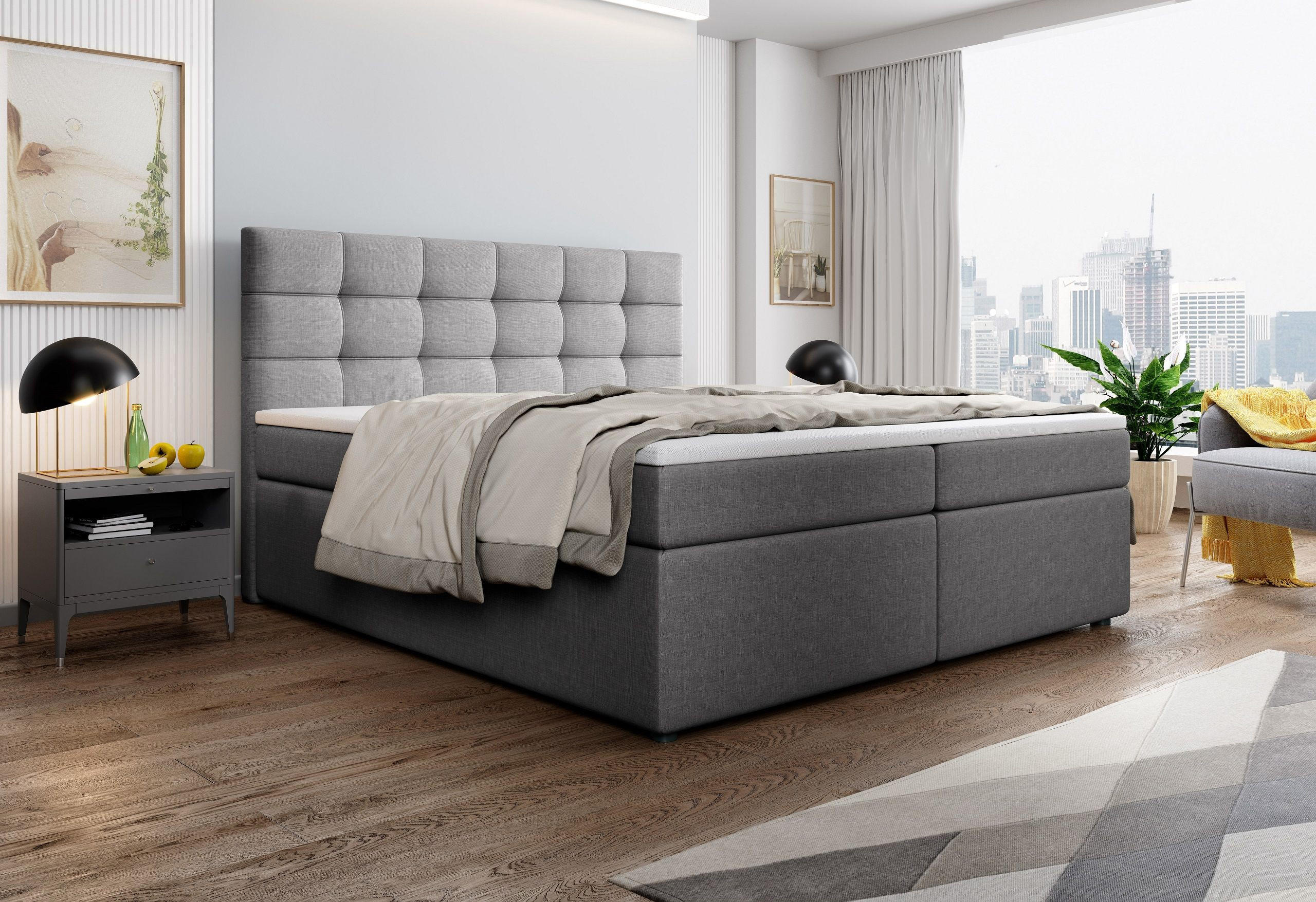 BOXBETT PALMA 140x200 cm mit Matratze und Topper - Hellgrau - Hellgrau, Holz (140/200cm) - MASSENO