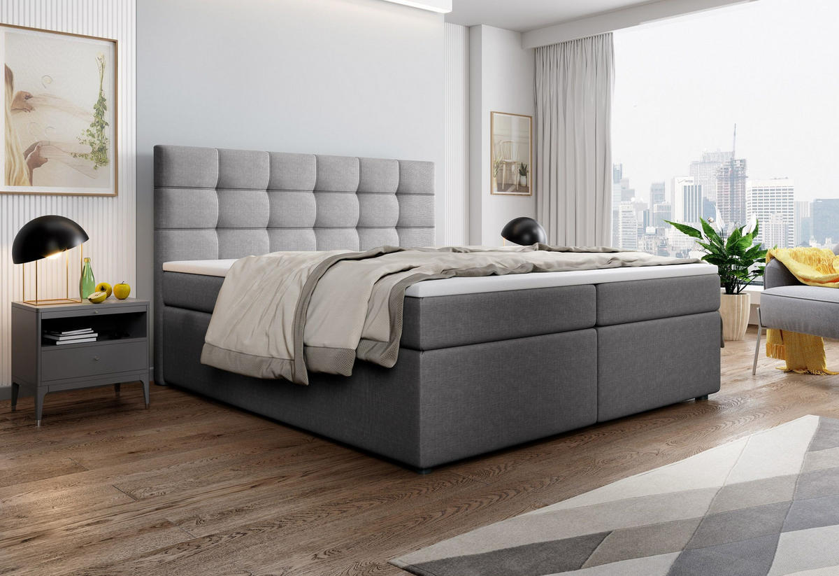 BOXBETT PALMA 140x200 cm mit Matratze und Topper - Hellgrau - Hellgrau, Holz (140/200cm) - MASSENO