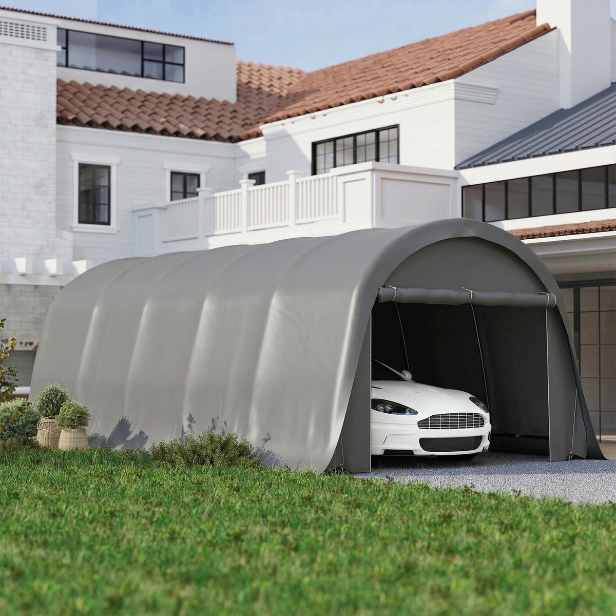 CARPORT DE-12720 360/720/270 cm UPF50+ mit Seitenwänden Dunkelgrau - Dunkelgrau, Metall (360/270/720cm) - ComfortXL