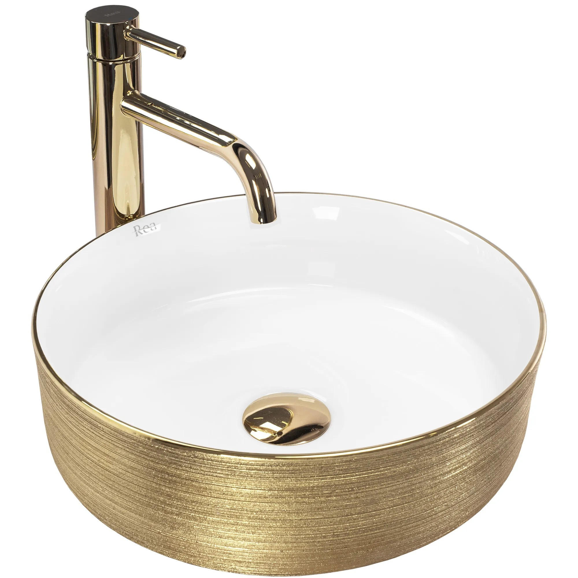 AUFSATZWASCHBECKEN Rea Sami White Brush Gold - Goldfarben, Keramik (36/11.5/36cm) - REA