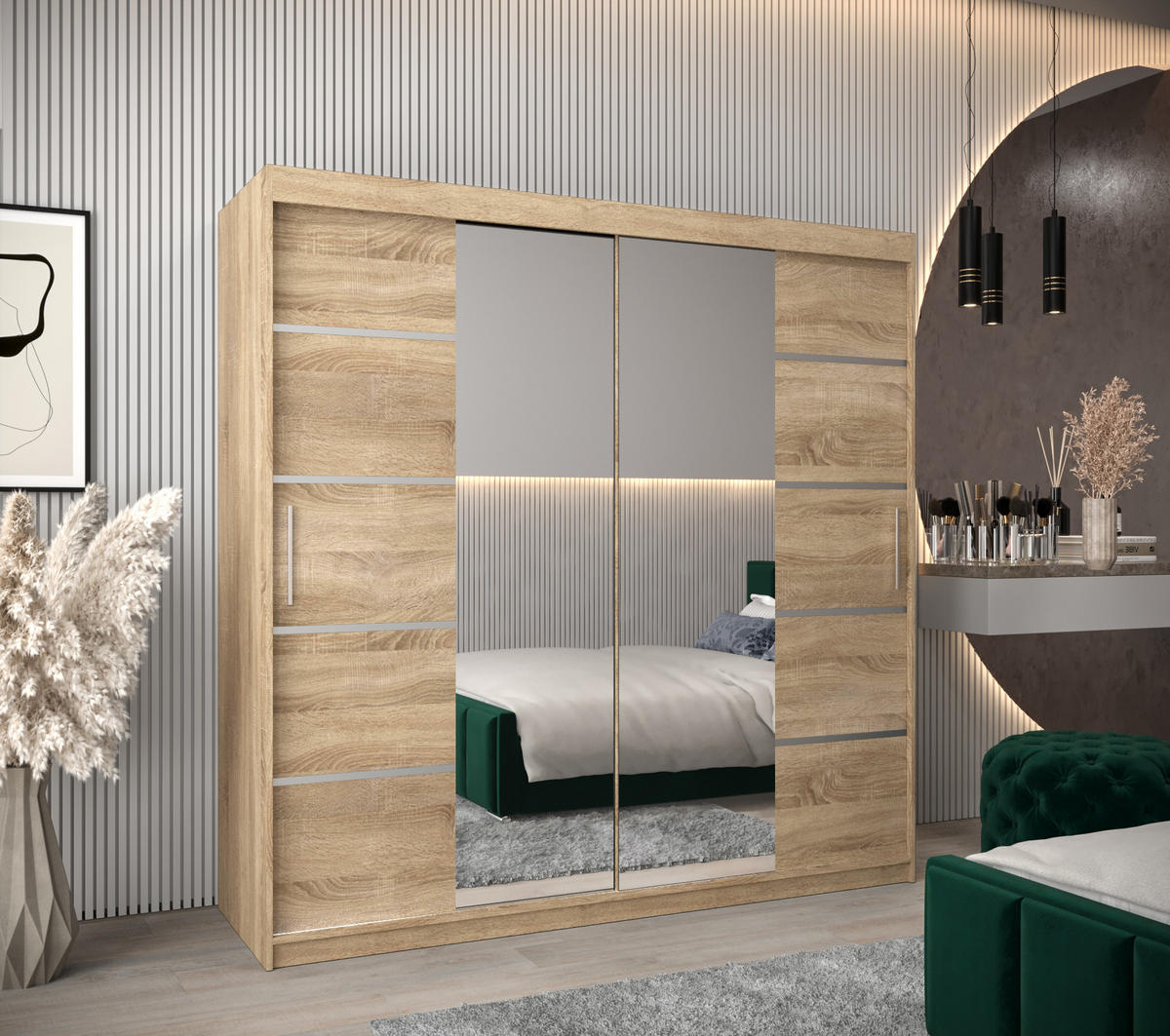 SCHWEBETÜRENSCHRANK 200/200/62 2-türig - Silberfarben/Sonoma Eiche, Holz/Kunststoff (200/200/62cm) - MÖBEL KRYSPOL
