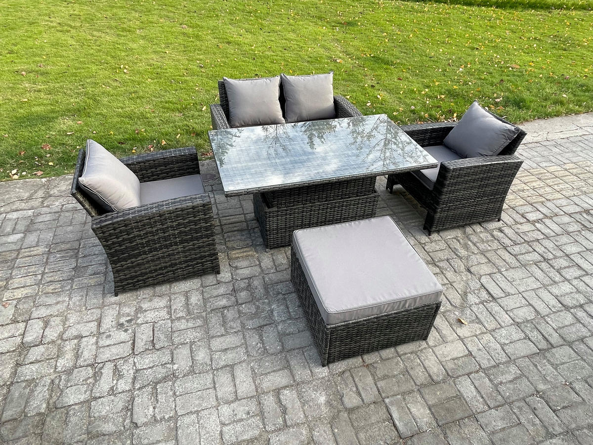 GARTENSOFA mit hoher Rückenlehne Polyrattan Dunkelgrau Gemischt - Dunkelgrau, Metall - Fimous