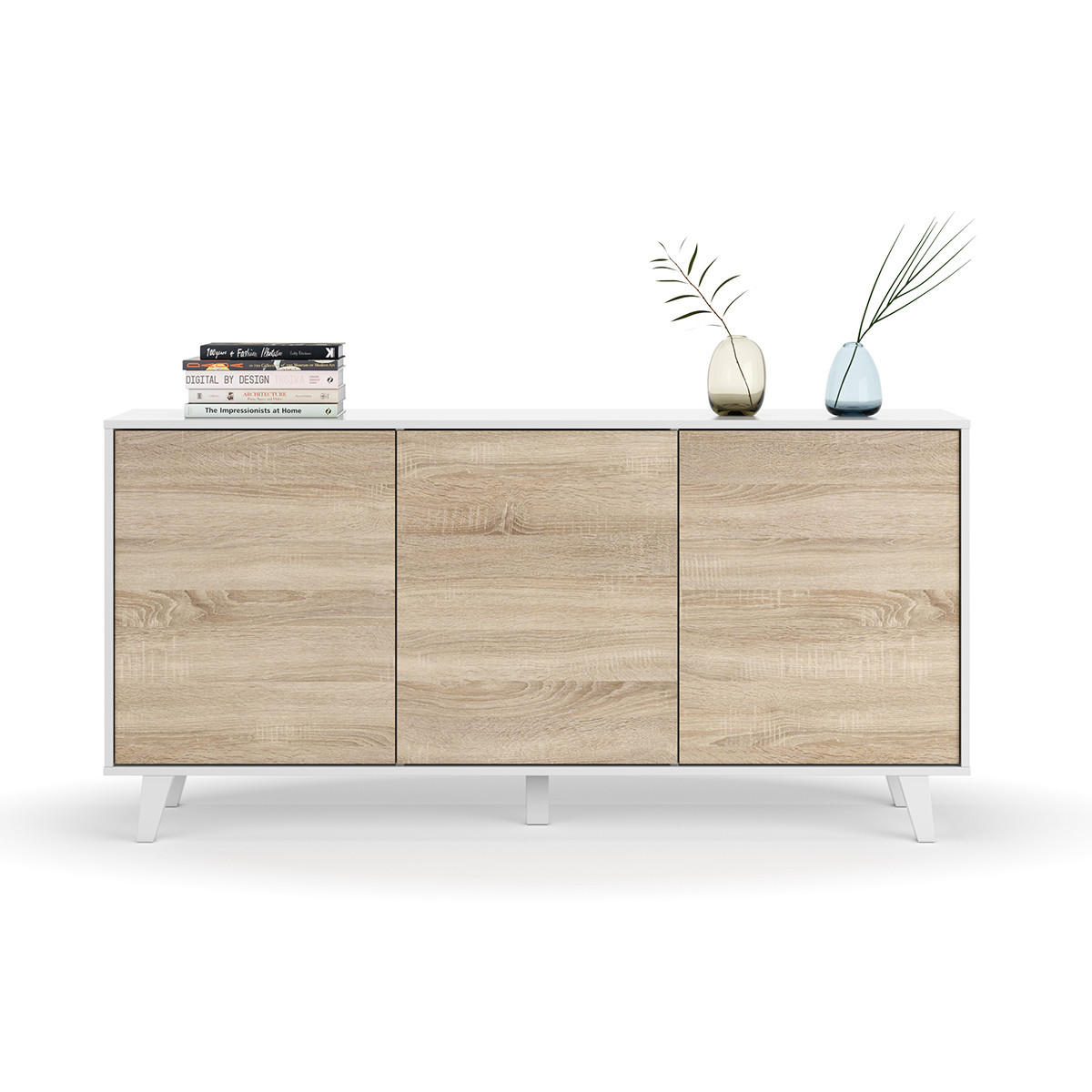 BUFFETSCHRANK mit 3 Türen - L154 cm - Zaiken Plus - Weiß, Holzwerkstoff (41/75/154cm) - Calicosy