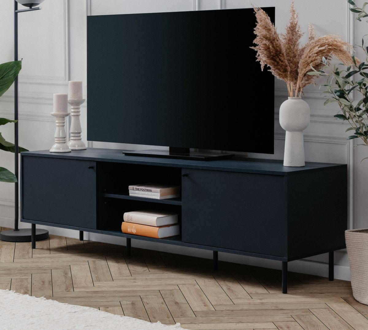 TV-LOWBOARD blau 160 cm, Fernsehtisch mit 4 Fächern - Blau/Schwarz, Holzwerkstoff/Metall (110/40/60cm) - Furn.Design