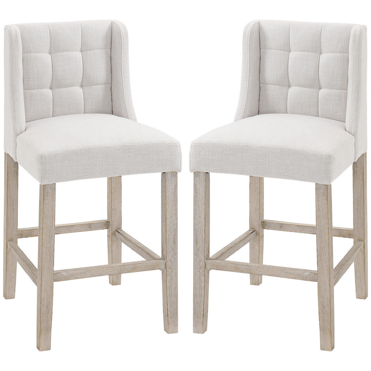 2ER-SET Barhocker moderne Küchenstühle Barstühle für Küche Leinen-Touch Holz - Beige/Weiß, Holz/Kunststoff (50/101/47cm) - HOMCOM