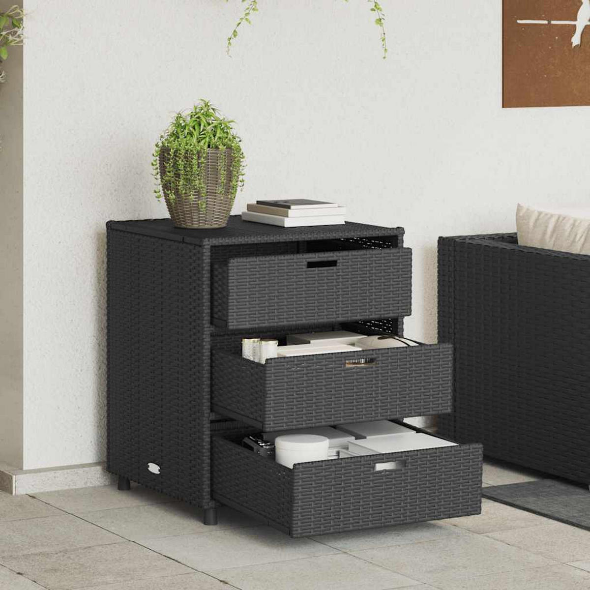 GARTENSCHRANK Schwarz 55/59/69 Cm Poly Rattan - Schwarz, Kunststoff (55/69/59cm) - vidaXL