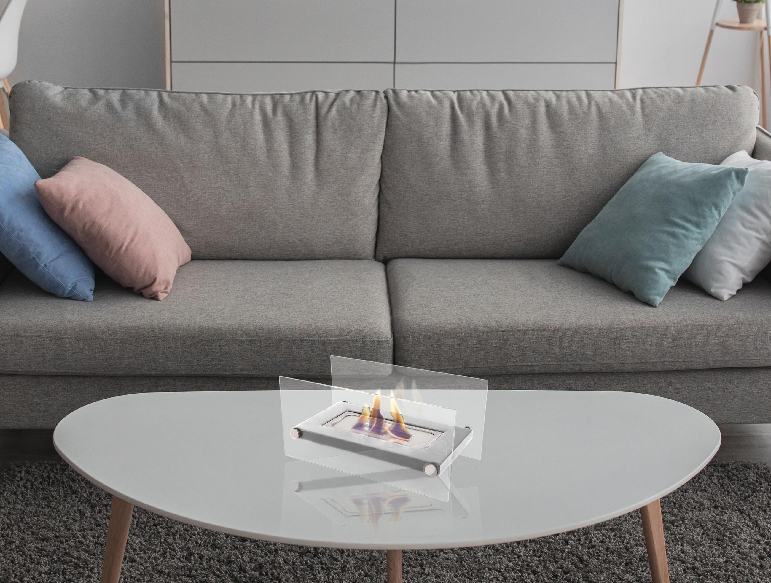 BIOETHANOL-KAMIN Grau Tischmodell inklusive 0.25 L Brennblock - Grau, Glas (34/16/16cm) - Purline