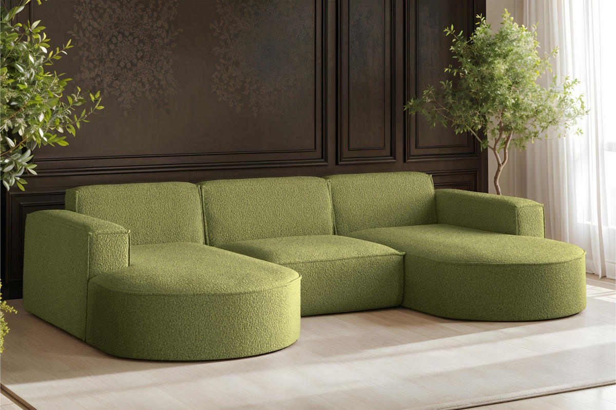 ECKSOFA, Modena U-Form, Stoff Quelle, Olive - Olivgrün, Holz (299/165cm) - Kaiser Möbel