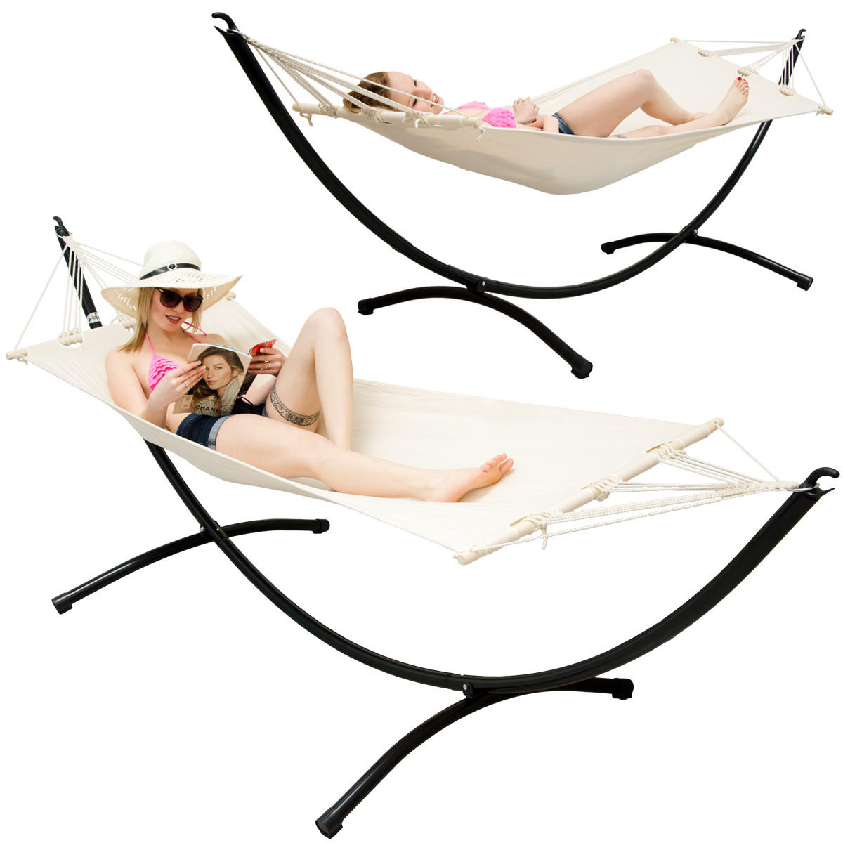 HÄNGEMATTE mit Gestell, 300/100cm, beige - Beige, Metall (100/90/300cm) - Amanka