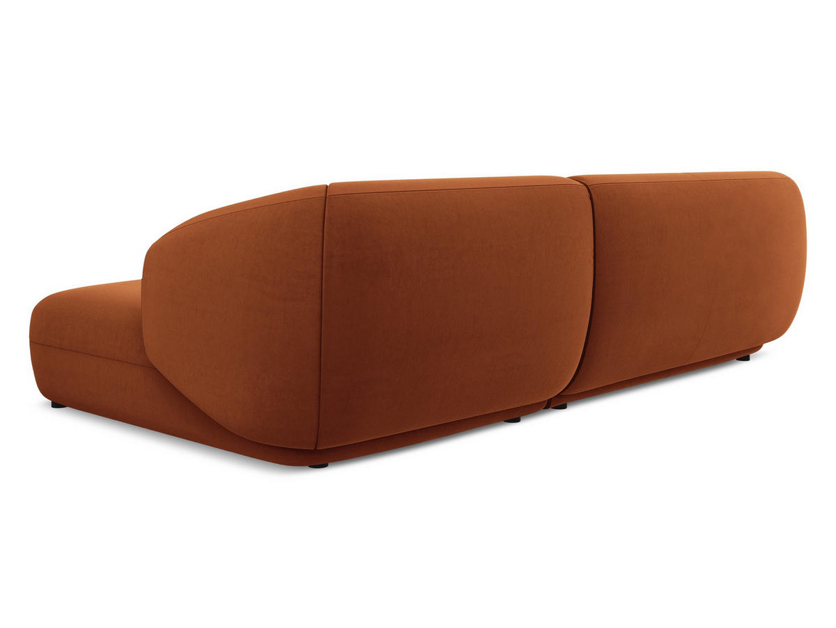 ECKSOFA Rechts Samt Stoff Orange - Terra cotta/Schwarz, Kunststoff/Textil (280/156cm) - Makamii