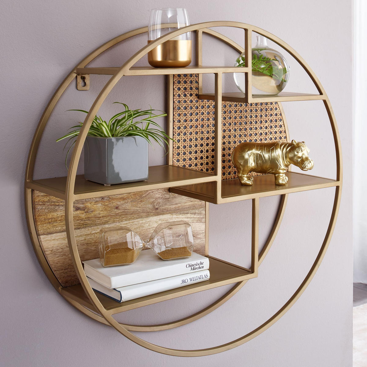 WANDREGAL Rattan Massivholz Metall Industrial Stil mit 5 Ablagen - Braun, Holz/Metall (62/17/62cm) - KADIMA DESIGN