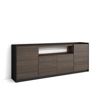 SIDEBOARD, Dunkler Eiche und Schwarz, 207/37/80cm, mit Led - Dunkelbraun, Holzwerkstoff (207/80/37cm) - Skraut Home