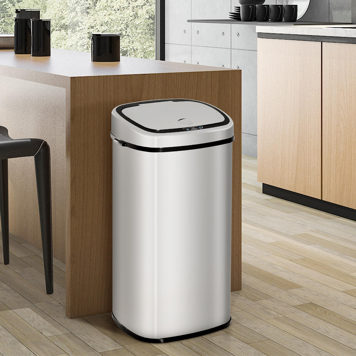 AUTOMATIK Mülleimer Abfalleimer mit Sensor Küche Edelstahl viereckig 68L - Silberfarben, Metall (29.5/78/40.5cm) - HOMCOM