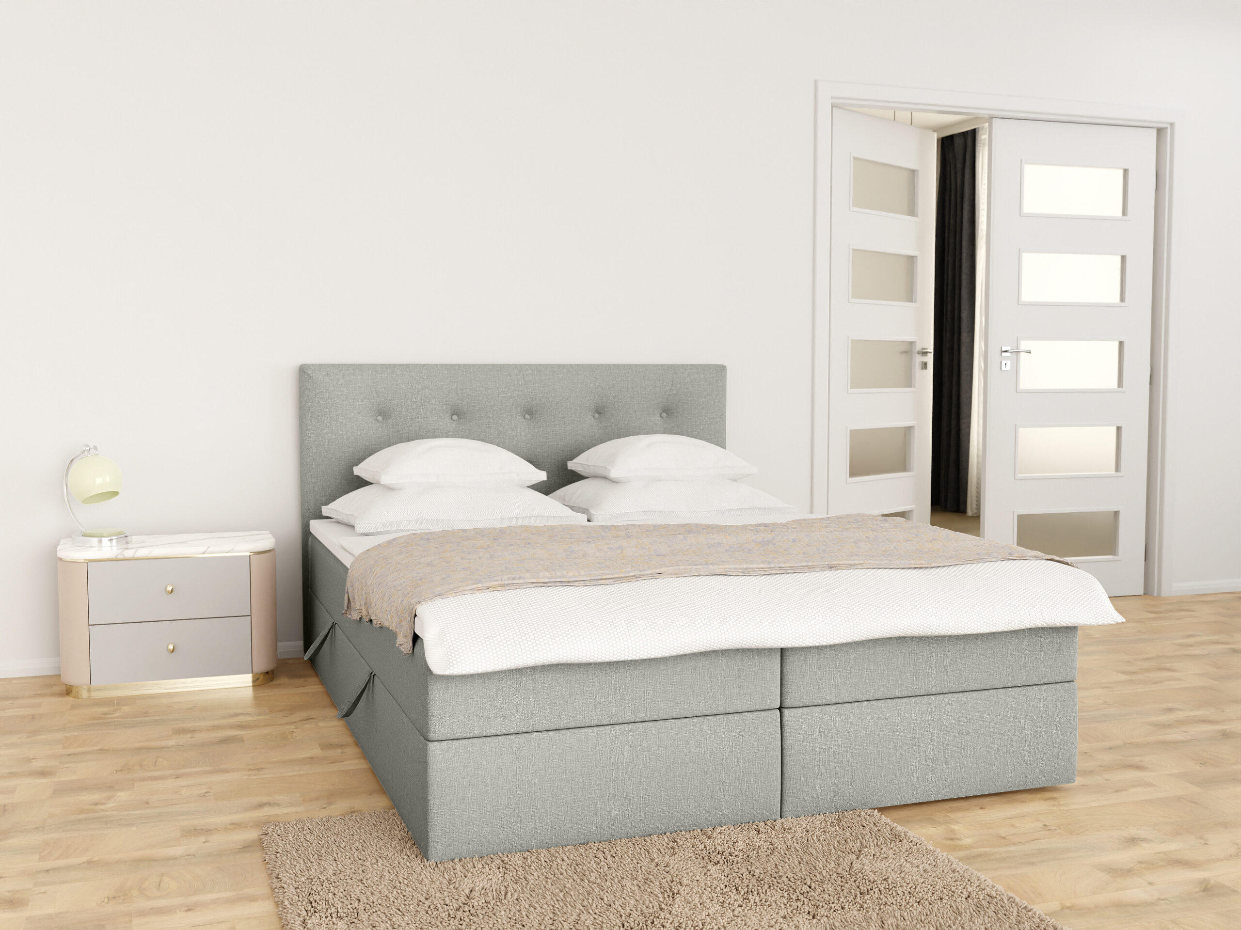 BOXBETT Doppelbett Bett Bastiano Grau 160x200 cm - Grau, Naturmaterialien (160/200cm) - Meblito