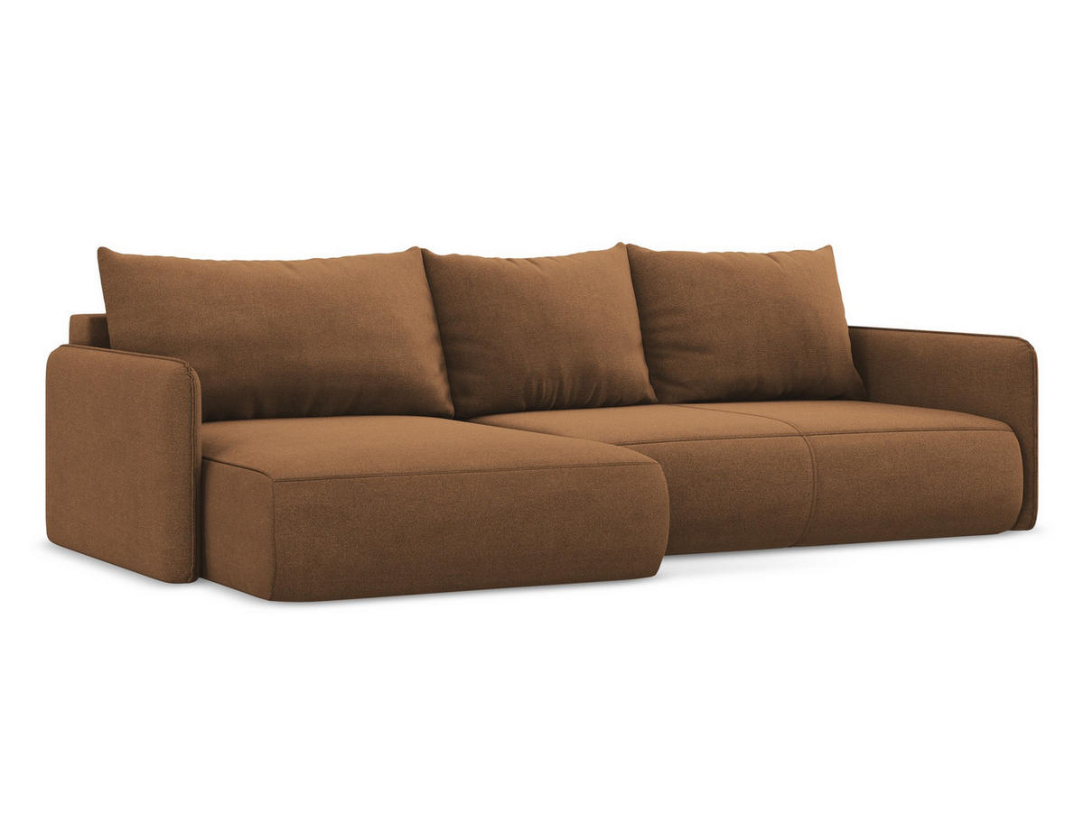 ECKSOFA mit Schlaffunktion Strukturstoff Stoff Orange - Terra cotta/Schwarz, Kunststoff/Textil (148/240cm) - Makamii