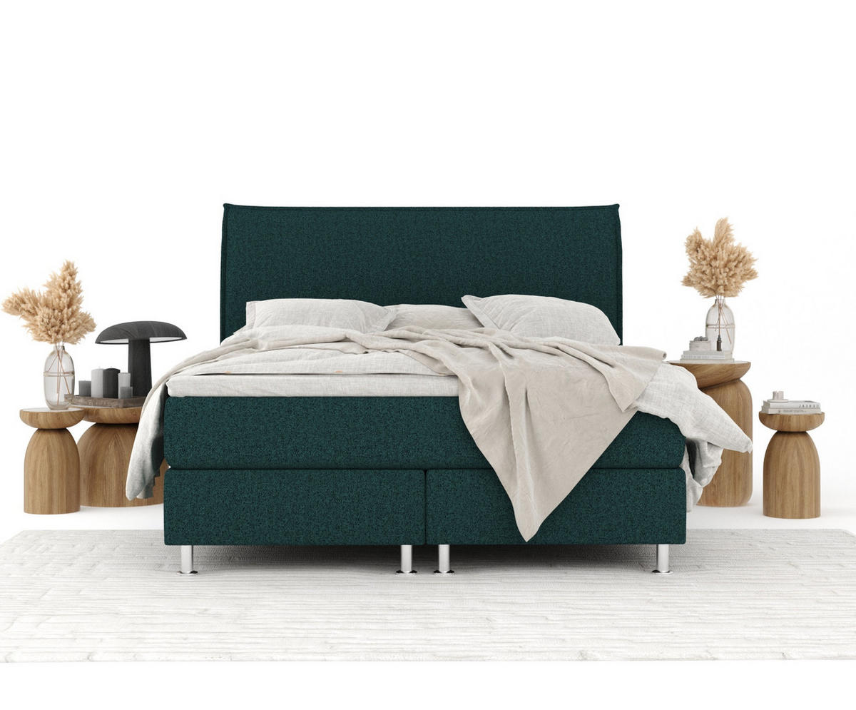 BOXSPRINGBETT Chermin Grün 160/200 cm mit Latex-Topper - Silberfarben/Grün, Holz/Holzwerkstoff (160/200cm) - Maison de Reve