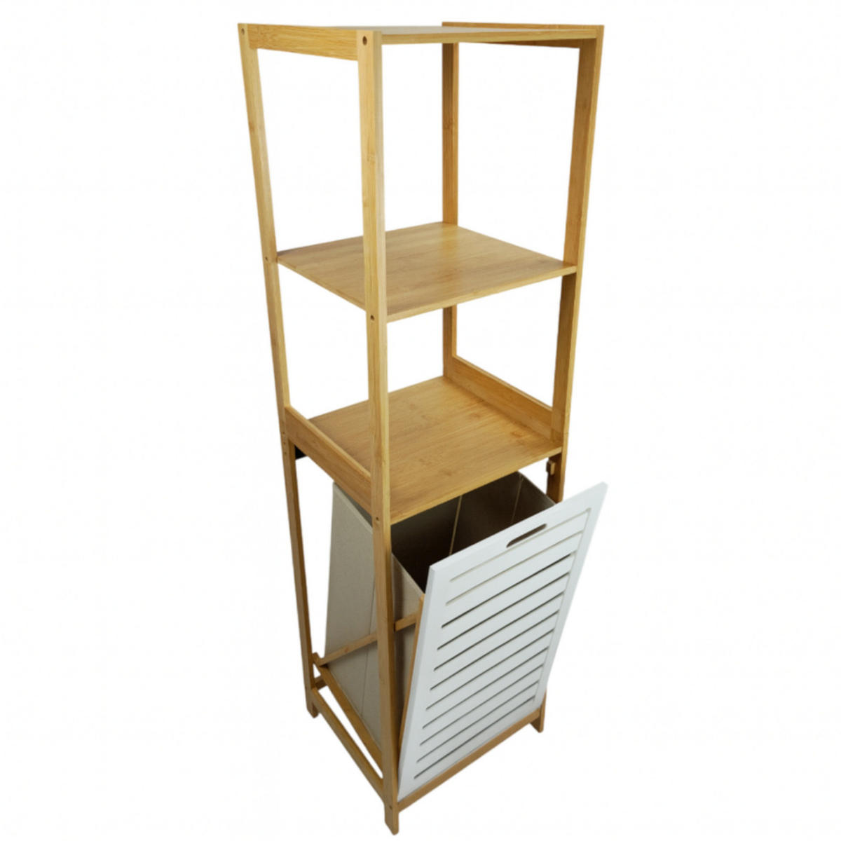 BADEZIMMERREGAL Bambus Weiß Wäschekorb 36/33/130 cm - Hellbraun/Weiß, Holz (36/130/33cm) - Begryf