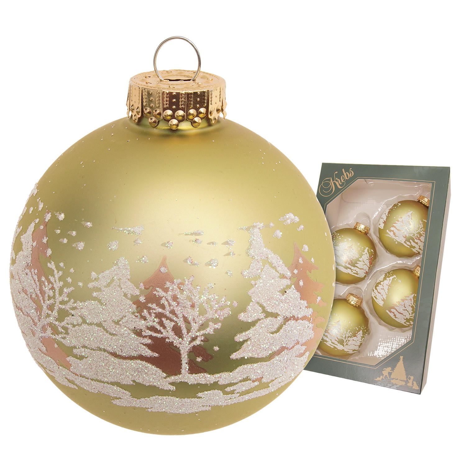 CHRISTBAUMKUGELN Winterwald Goldfarbig 7cm (Glas / 4 Stk.) - Goldfarben, Glas (7/7/7cm) - Krebs Glas Lauscha
