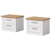NACHTTISCH 2er Set weiß Lärche, Eiche Artisan Landhaus 56 x 43 cm, 2x Nachtkommode mit Schubkästen - Eichefarben/Silberfarben, Holzwerkstoff/Kunststoff (56/43/39cm) - Inn.Furn