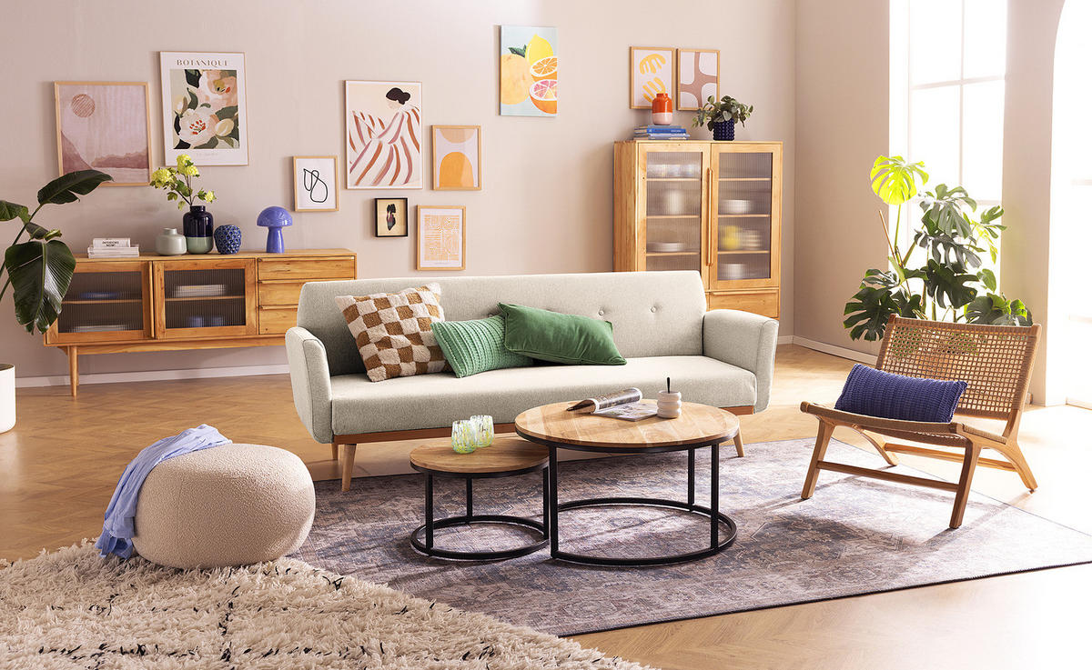 SCHLAFSOFA - Eichefarben/Beige, Holz/Buchenholz (212/79/85cm) - home24