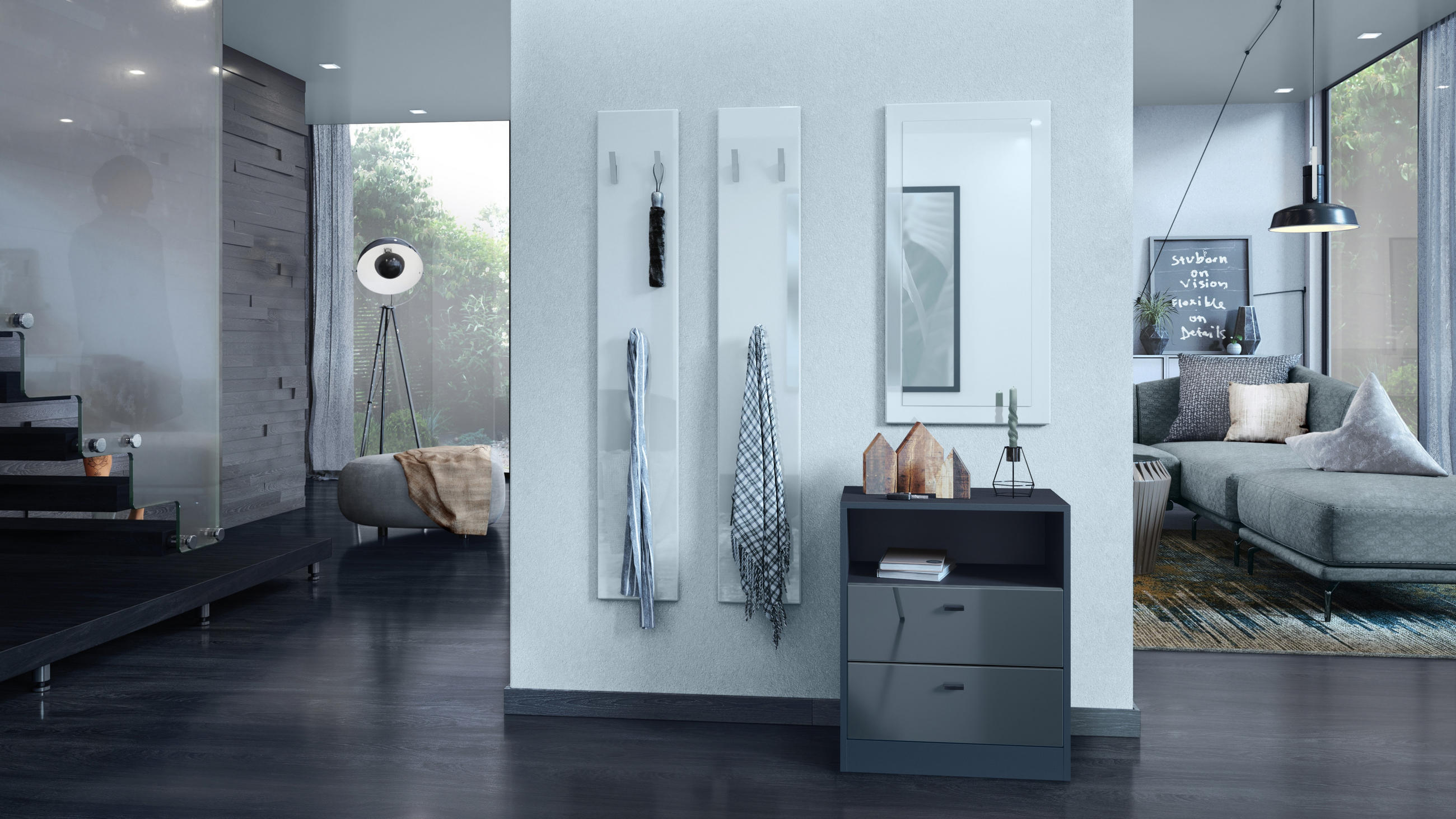 KOMMODE Pino Fronten in Grau Hochglanz - Grau, Holzwerkstoff (56/67.5/36cm) - Vladon