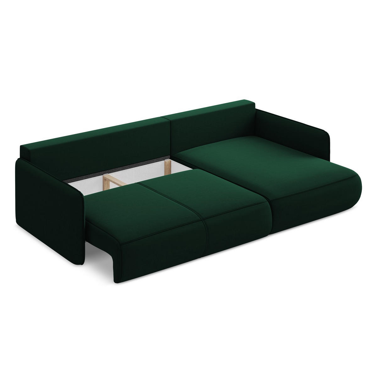 ECKSOFA mit Schlaffunktion Samt Stoff Grün - Dunkelgrün/Schwarz, Kunststoff/Textil (240/148cm) - LaMiaSofa