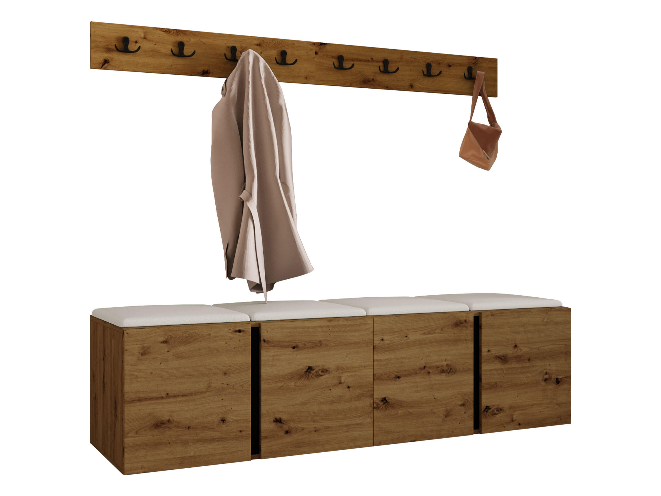 MOBILIER PENTRU HOL Orion VII - alb/stejar Artisan, material plastic/compozit lemnos (168/42/46cm) - MIRJAN24