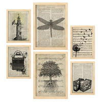POSTER Set Mit 6 Vintage Zeichnungen Sepia Papier Plakate Im Retro Mit Natur & Reisethemen Über Enzyklopädie A3 & A4 Rahmen Aus Hellem Holz - Beige, Papier (29/3cm) - Nacnic