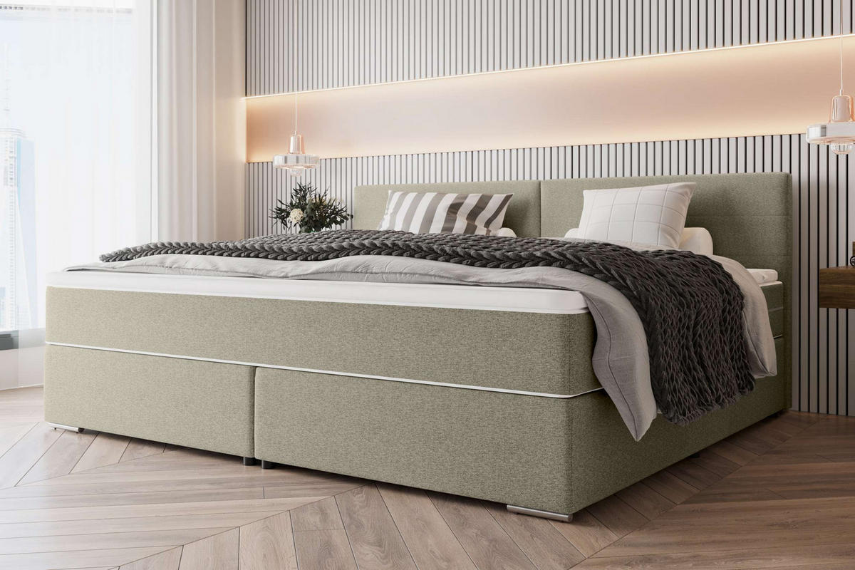 FAMILIENBETT BOXSPRINGBETT Webstoff Beige 240/200 cm - Chromfarben/Beige, Kunststoff/Textil (240/200cm) - 99rooms