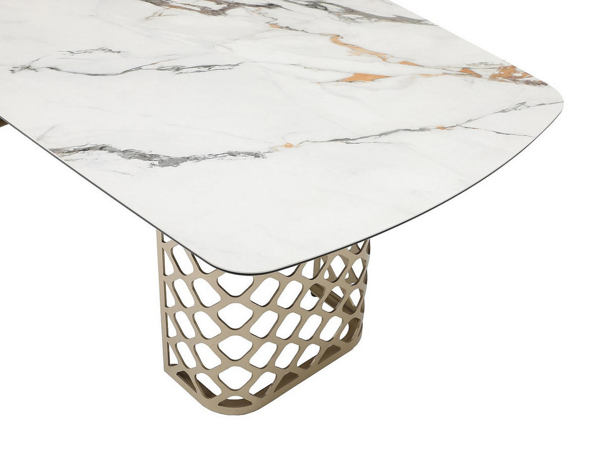 ESSTISCH - 8 Personen - Sicherheitsglas & Keramik - Marmor-Optik Weiß & Goldfarben - GOLDENA - Weiß, Glas (220/100/76cm) - Vente-Unique