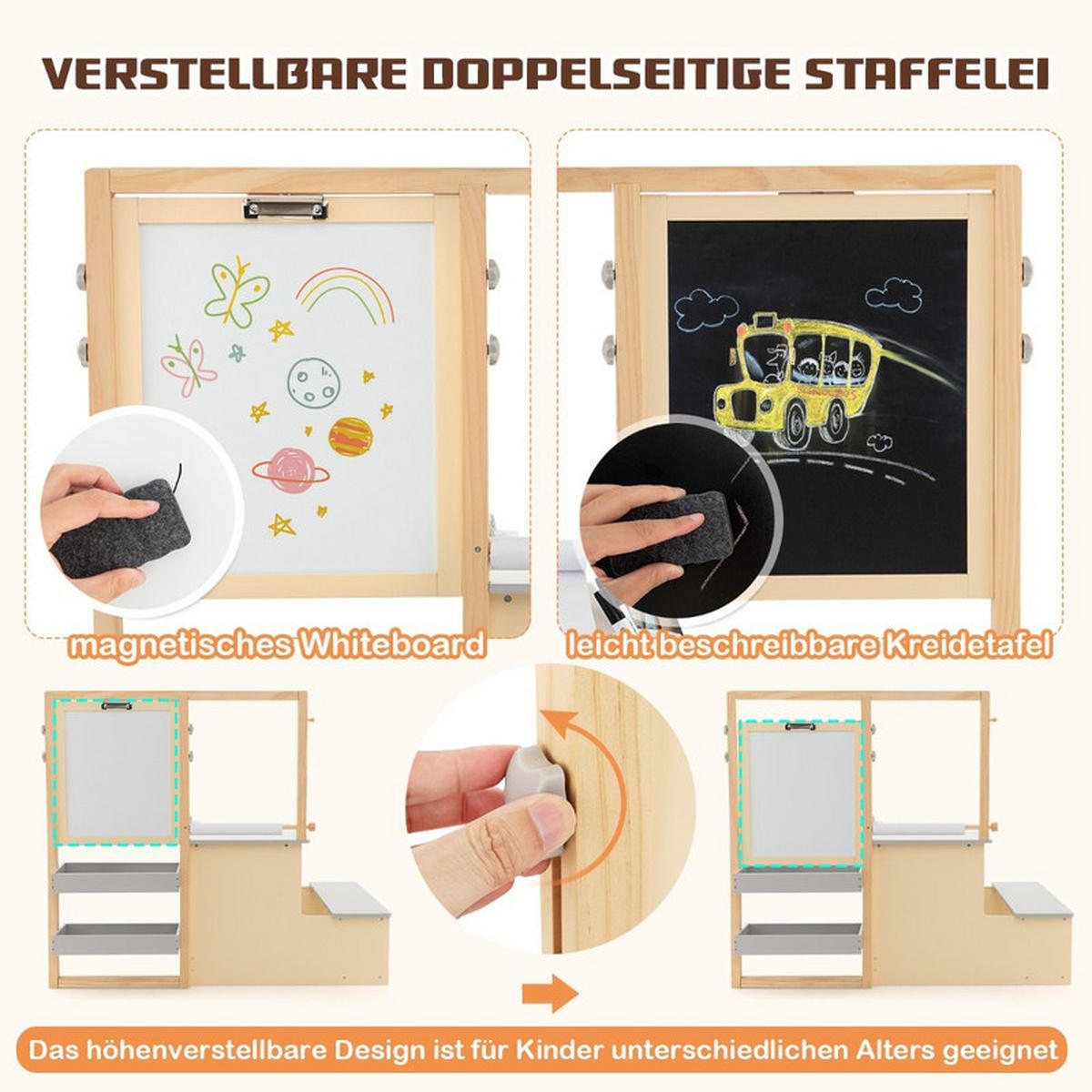 KINDERTISCHGRUPPE aus Holz grau - Grau, Holzwerkstoff (114/100/81cm) - COSTWAY