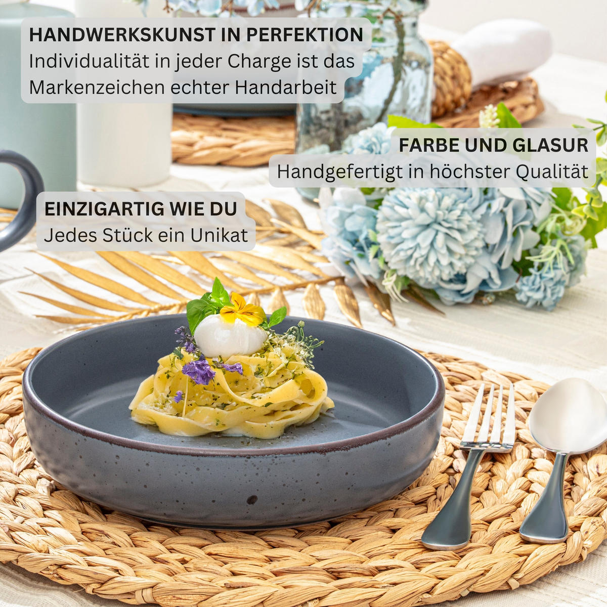 PASTASCHALEN BOMBAY GRAPHIT - 4 teilig aus Steingut - Grau, Stein (20.5cm) - Sänger
