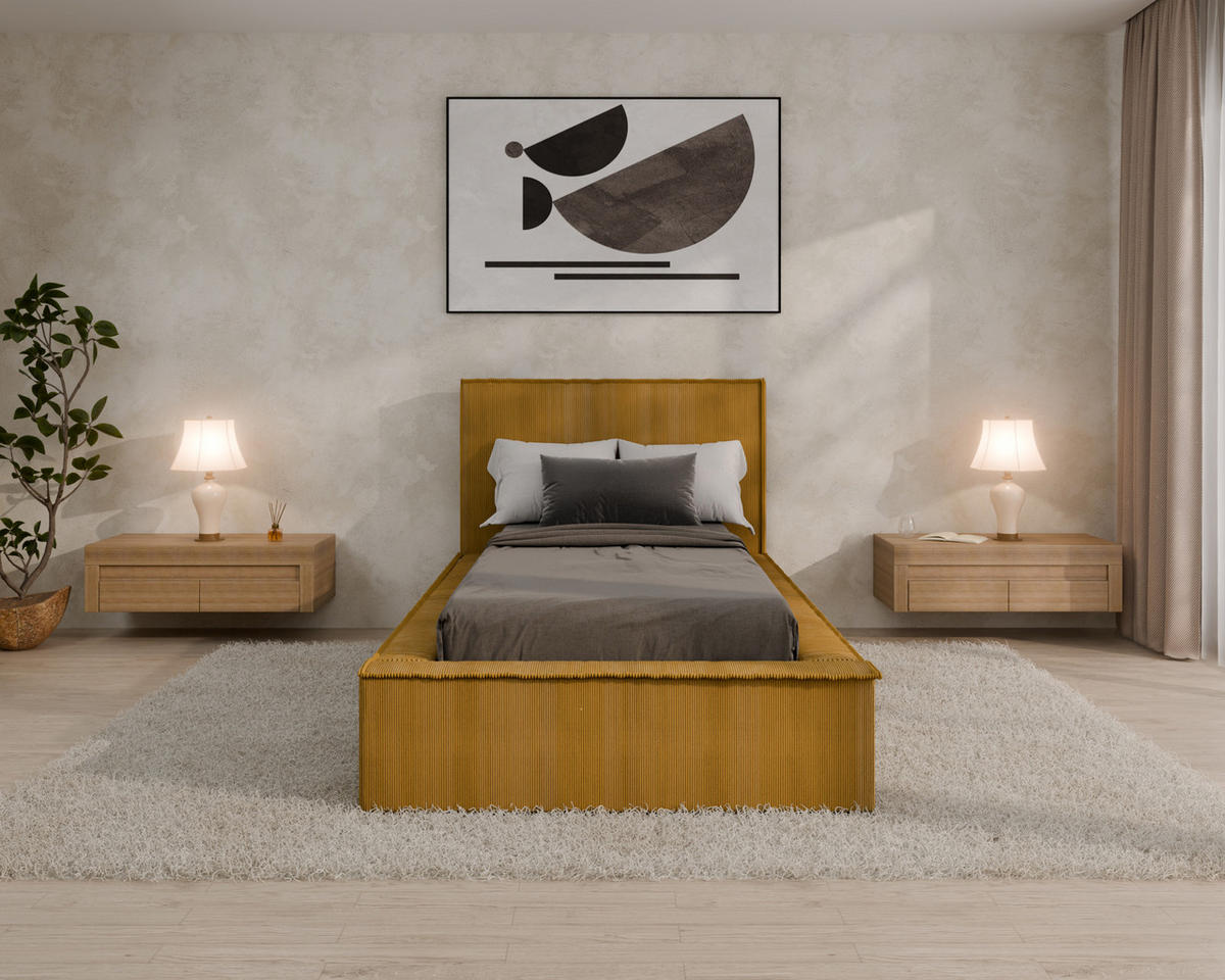 POLSTERBETT SANA 90x200cm Elegantes Polsterbett für modernen Wohnstil , ohne matratze, Currygelb - Currygelb, Holz (90/200cm) - Homesy
