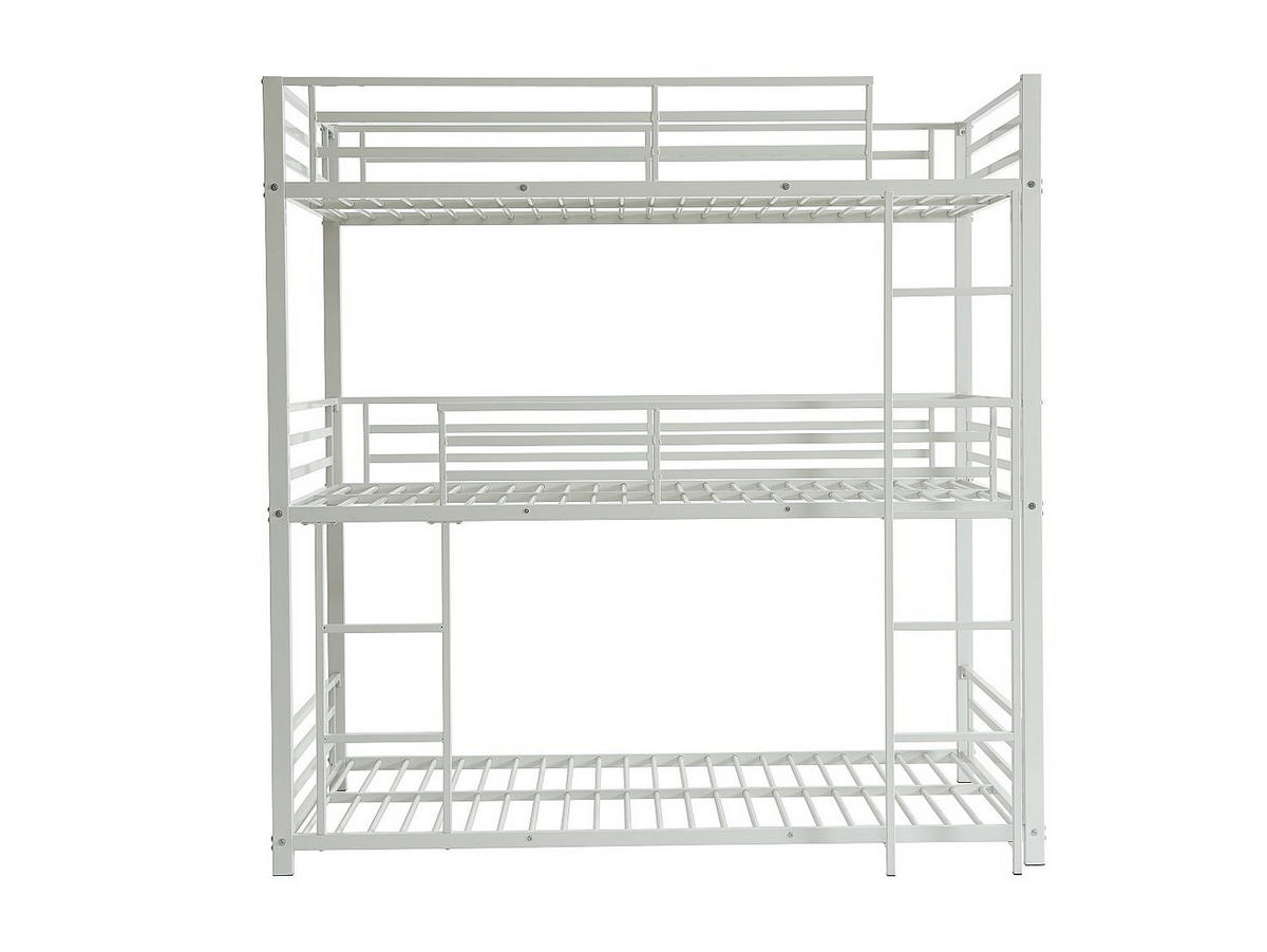 ETAGENBETT - 3 Personen - 3 x 90 x 190 cm - Metall - Weiß + Matratze - ELOUAN III - Weiß, Metall - Vente-Unique