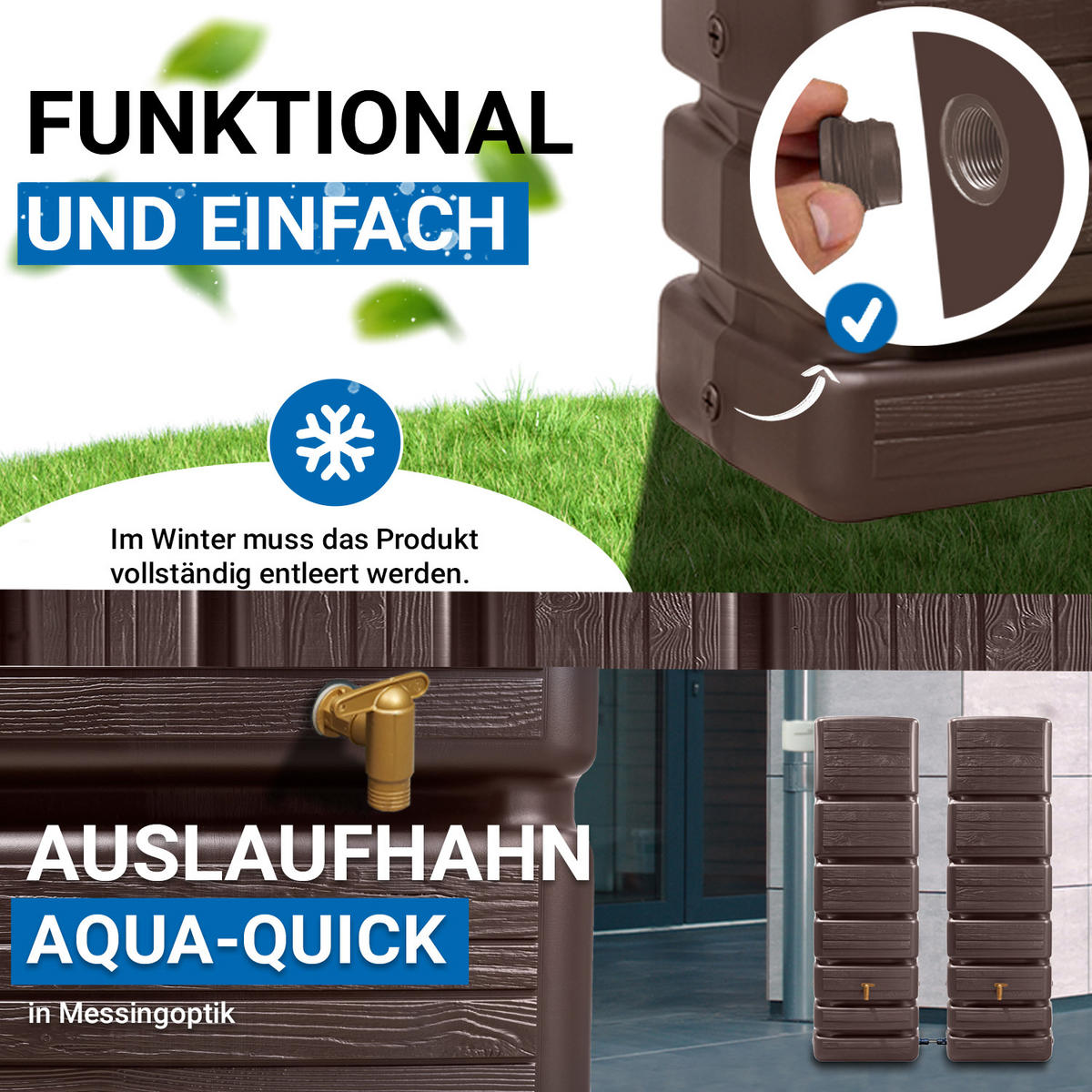 WANDTANK-SET 700 L dark 2 x 350 L inkl. Verbindungsset - Dunkelbraun, Kunststoff (130/184/39cm) - 4rain
