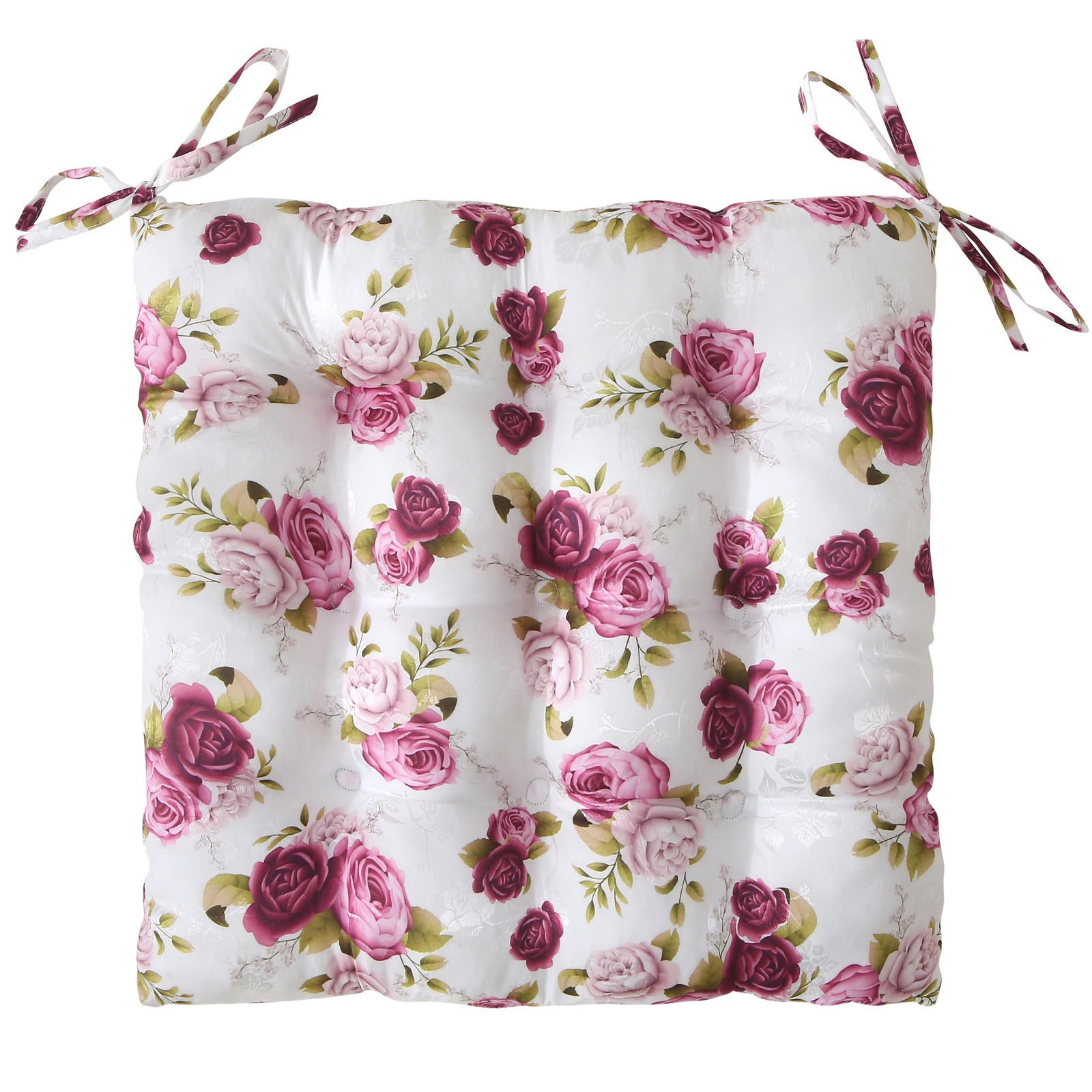 SITZKISSEN Rosen 40/40 cm Landhaus-Stil mit Steppung - Pink/Braun, Textil (40/40/4cm) - wometo