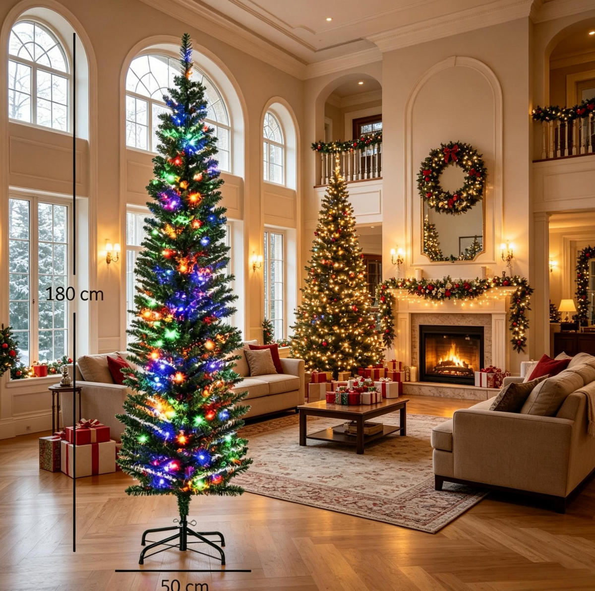 WEIHNACHTSBÄUME & Zubehör 180 cm aus Metall und PVC mit 150 LED, Grün - Grün, Kunststoff (180cm) - OKMYHOME