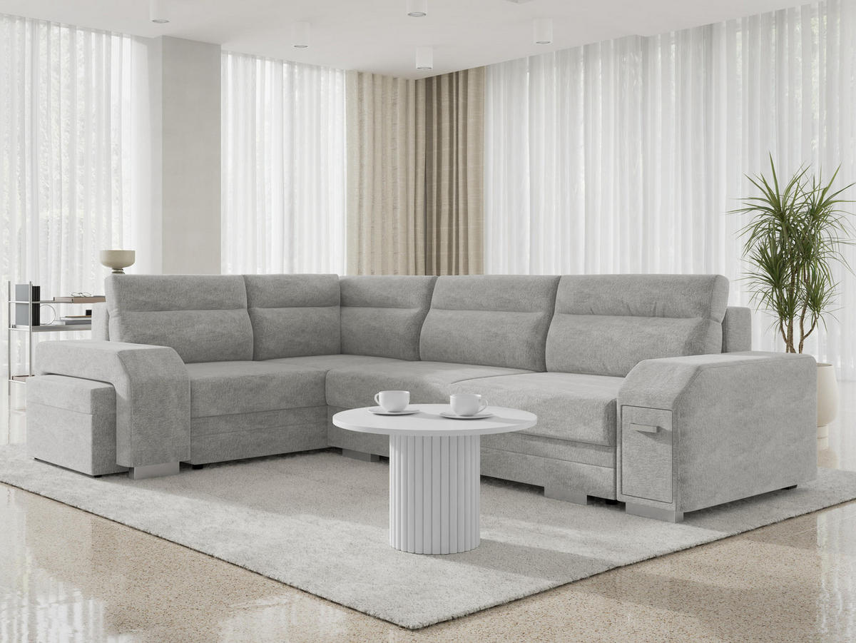 ECKSOFA Alvares, Seite: Links - Hellgrau, Holz/Kunststoff (305/205cm) - MIRJAN24