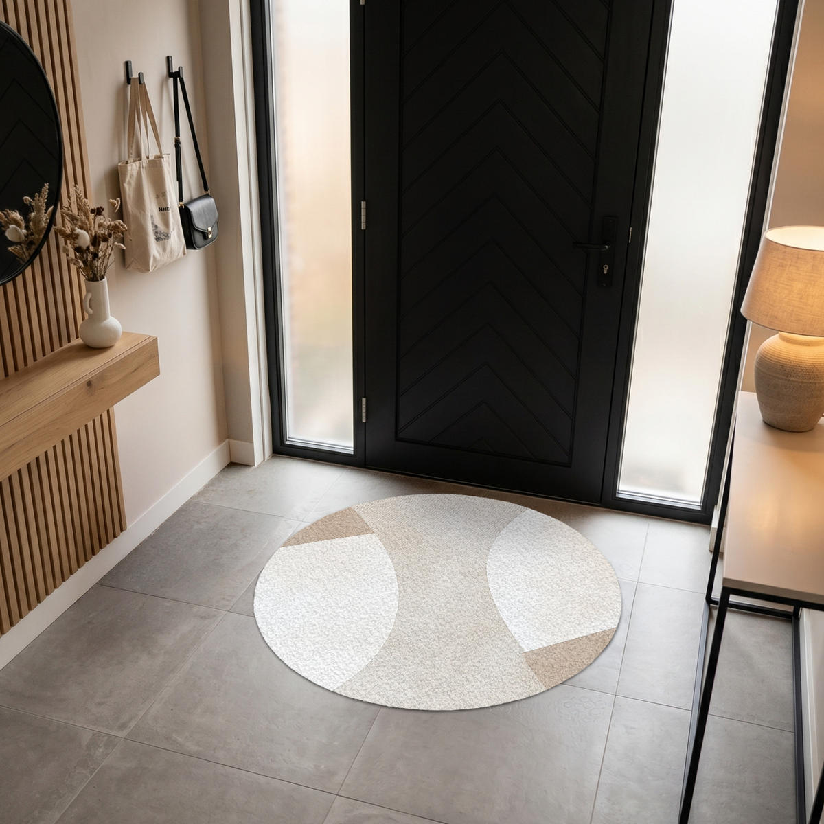 FUSSMATTE Braun - Japandi - Abstrakt Schmutzfangmatte 120x120 cm - Beige, Kunststoff (120/120cm) - MuchoWow
