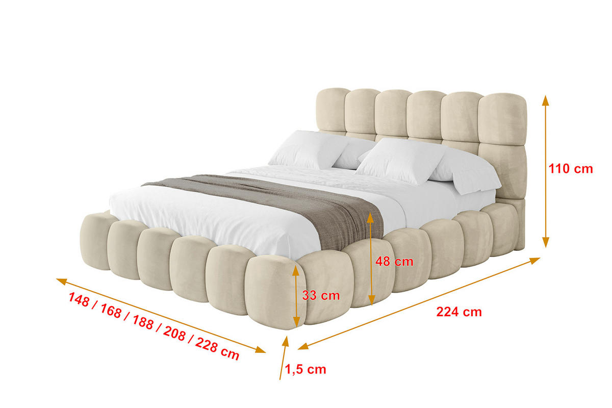 POLSTERBETT mit Bettkasten und Lattenrost, Bett mit Matratze H3/H4 - LEYA 120x200 Beige - Ecru, Holzwerkstoff/Textil (120/200cm) - ALTDECOR