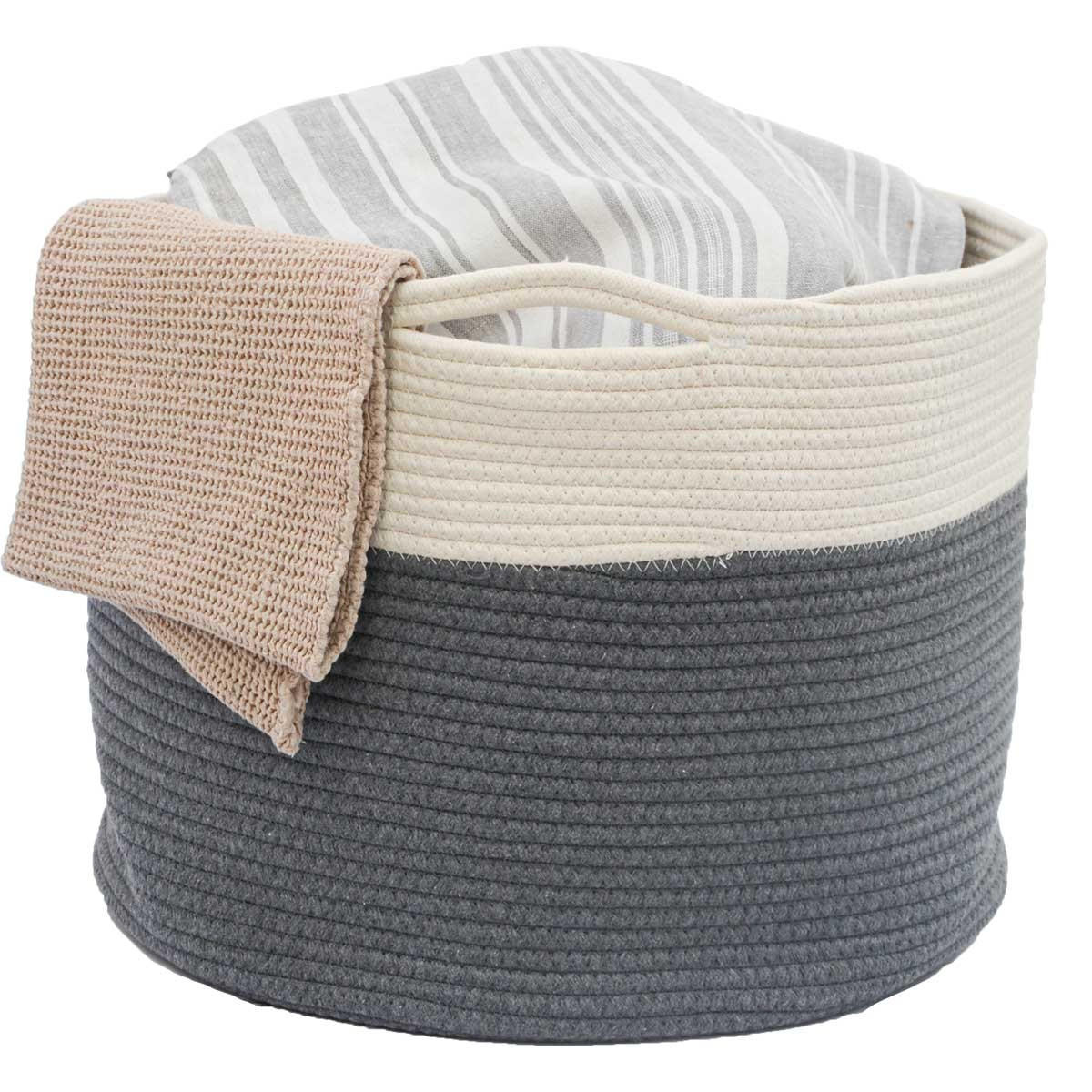 BAUMWOLL-WÄSCHEKORB 60 Liter Ø50x35 cm Grau - Grau, Textil (50/35/50cm) - Dunedesign