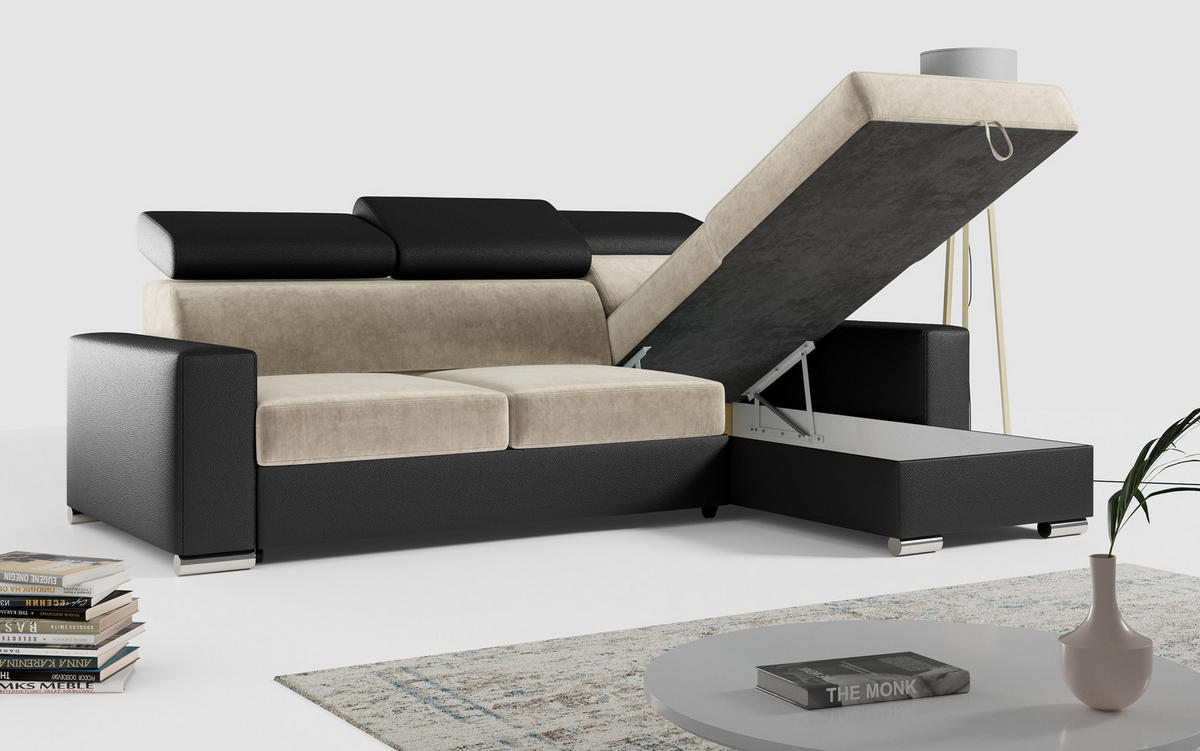 ECKSOFA FOX-L Beige/Schwarz - Beige/Silberfarben, Kunststoff/Textil (242/168cm) - MKS