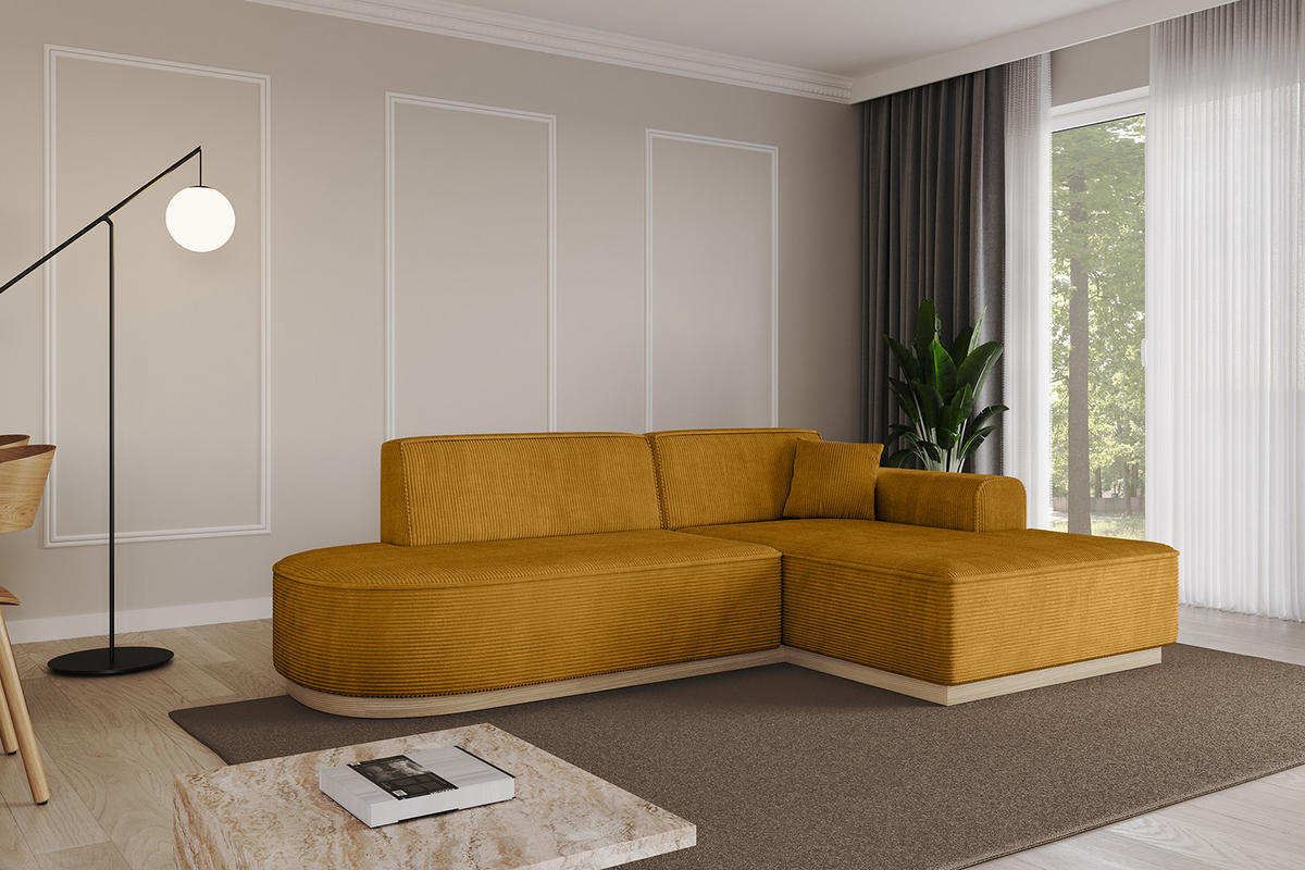 ECKSOFA Ottomane Rechts IREA-L1 - 232x165x80 cm Senfgelb - Grün, Holzwerkstoff/Textil (232/165cm) - ALTDECOR