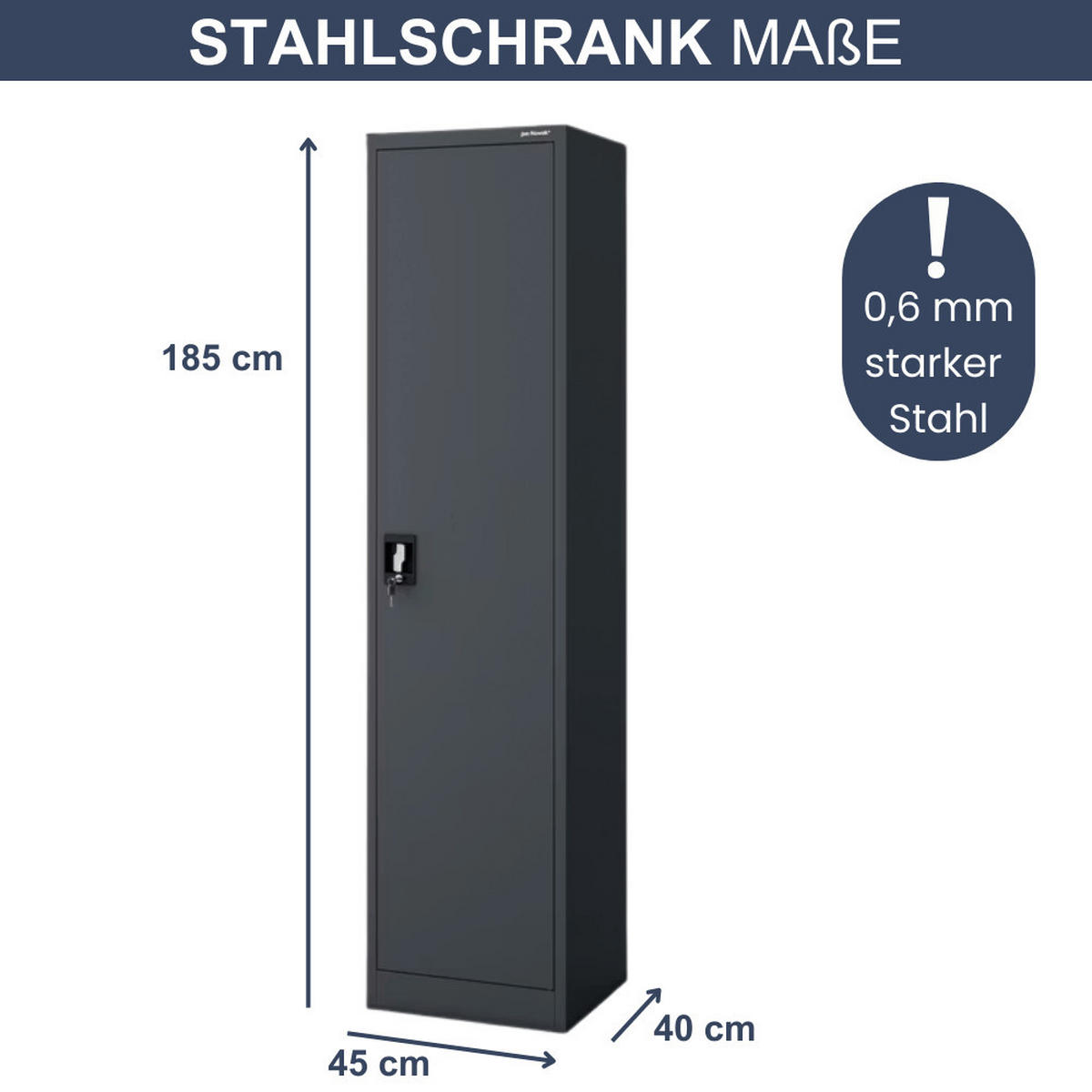 AKTENSCHRANK abschließbar KADO mit Flügeltüren 185x45x40cm Anthrazit - Anthrazit, Metall (45/185/40cm) - DELUKE
