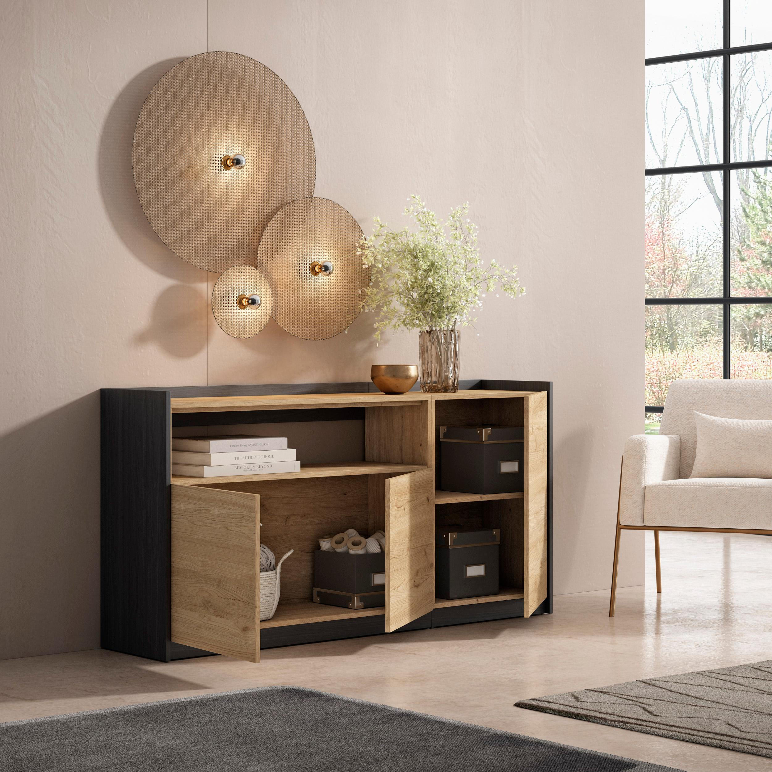 SIDEBOARD, Highboard, Eiche Schwarz, 156/37/80cm - Eichefarben, Holzwerkstoff (156/80/37cm) - Skraut Home