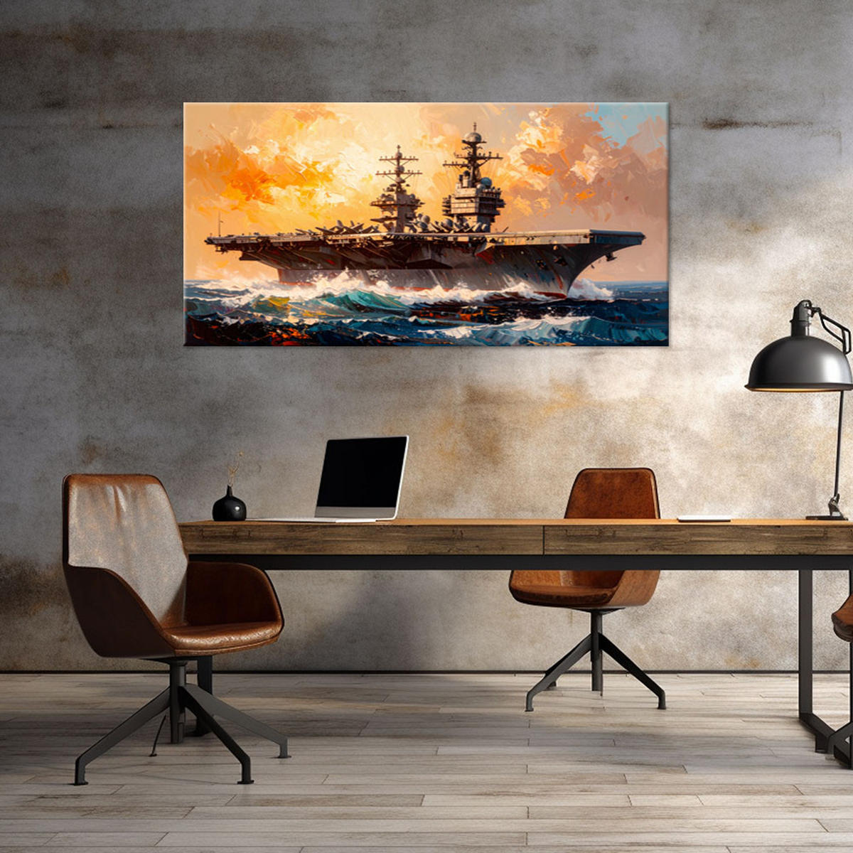 LEINWANDBILD Flugzeugträger auf See 120x60cm - Beige, Textil (120/60cm) - Feeby