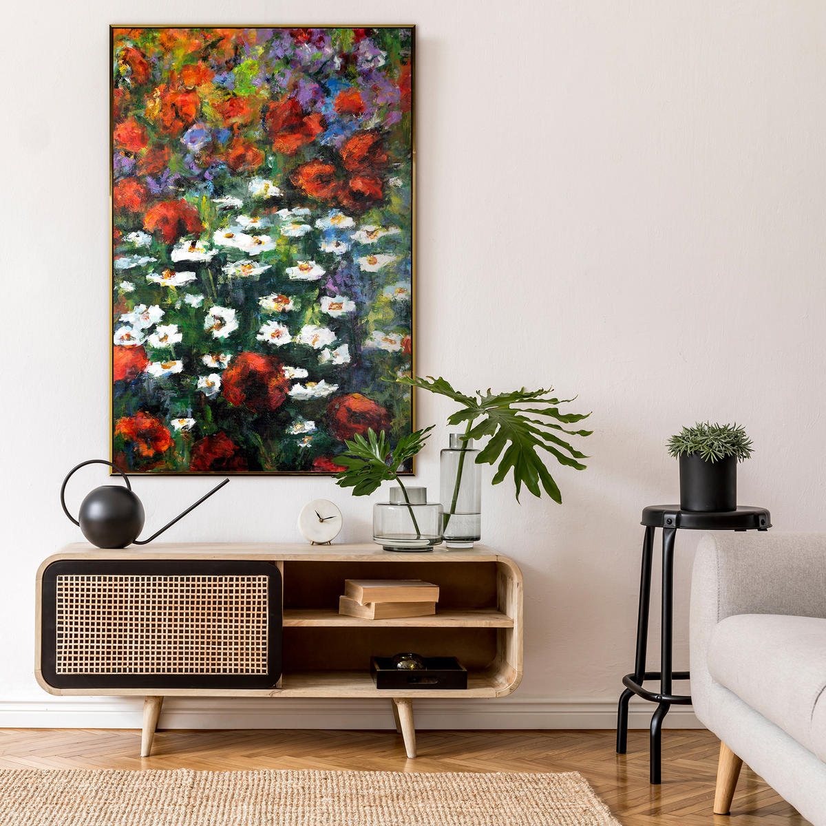 GEMÄLDE Blühende Weiten Schattenfugenrahmen Gold 120x80 cm - Goldfarben, Holz (120/80cm) - YS-art gallery